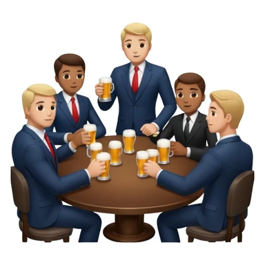 a business meeting of serious businessmen in suits at a round table, drinking beer. sticker