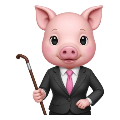 Female pig with hair wearing a suit and  a cane sticker