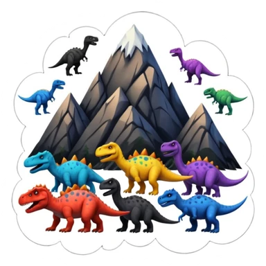 mountian with many ink on it and many dinosaurs sticker