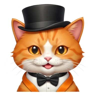 playful orange cat in a top hat and bow tie, winking sticker