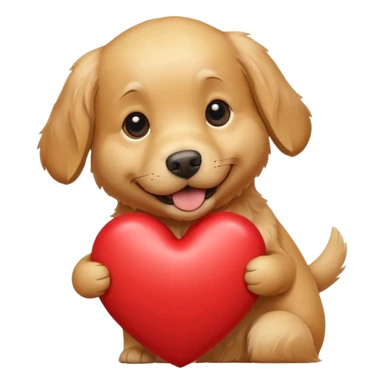 A dog holding a large heart (modeled after a Golden Retriever) sticker