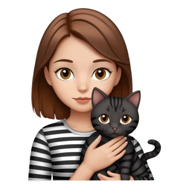 Tan brown hair girl holding a black cat and grey striped cat sticker