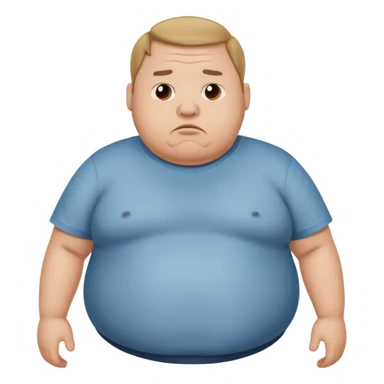 a cartoon fat man holding his stomach wearing t shirt, while looking confused? sticker