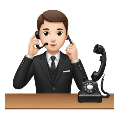 person standing at a desk, holding a telephone receiver to their ear, suggesting a phone call. sticker