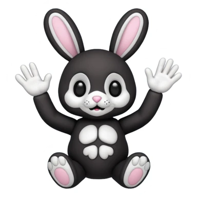 Emoji pour twitch d'une peluche lapin squelette noir qui dit bonjour sticker