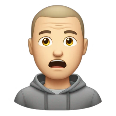 tired white man with buzz cut in gray sweatshirt is terrified sticker