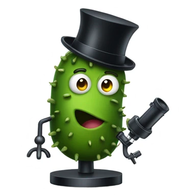 Pickle with top hat and microscope sticker