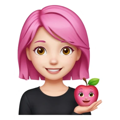 cute pink haired girl with cheerful pose and cute accessories. apple emoji style sticker