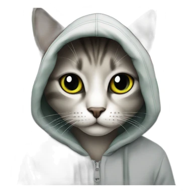 a cat wearing a full hoodie with Palestin flag sticker