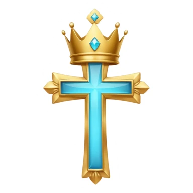 a golden, glowing cross with a cyan crown on top of it, with no background sticker