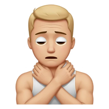 Guy with arms crossed holding neck crying sticker