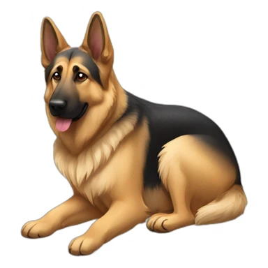 german-shepard-dog laying down with double coat fur and black ear  sticker