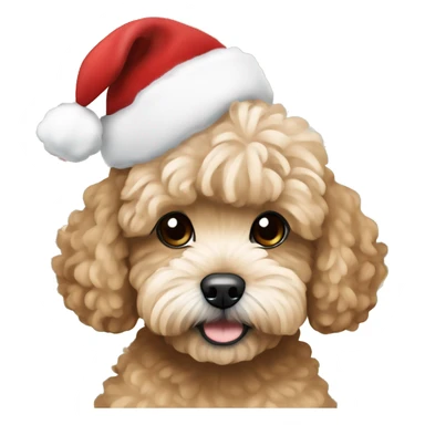 One Brown, beige colored Maltipoo with Christmas hat and Christmas tree Christmas lights in the background  sticker
