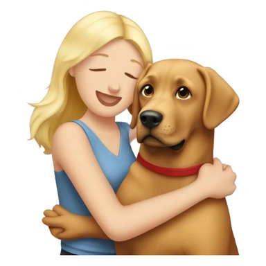 Red Labrador giving a blonde lady a hug  sticker