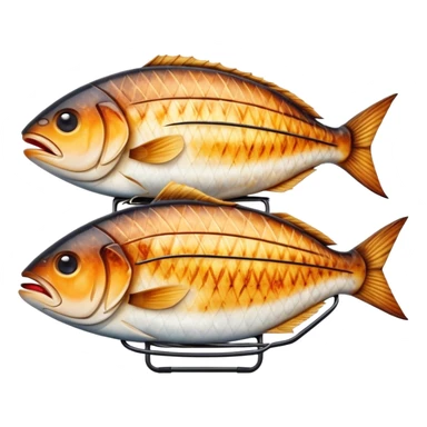 Cinematic Realistic Gradele (Grilled Fish) Dish Emoji, depicted as perfectly grilled fish with a smoky, charred finish rendered with lifelike detail and appetizing, natural lighting. sticker