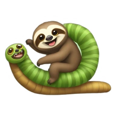 Sloth riding a smiling caterpillar sticker