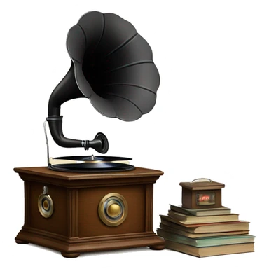 vintage gramophone with stack of vinyl records sticker