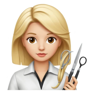 blonde hairdresser styling client's hair with scissors, iOS Apple emoji style sticker