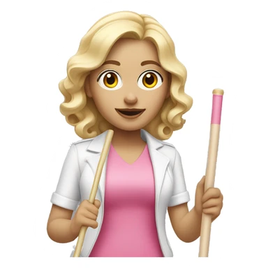 Blonde hair woman , wavy hair, white skin , pink outfit , holding a white cane for the blind sticker
