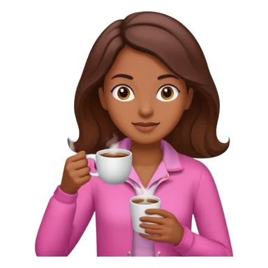 Mulher morena tomando café  com roupa rosa esfriando o café  sticker