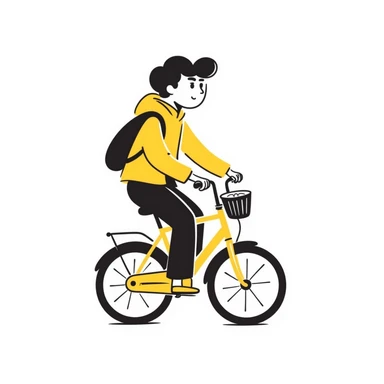 A courier on a yellow bicycle wearing yellow clothes, riding from left to right sticker