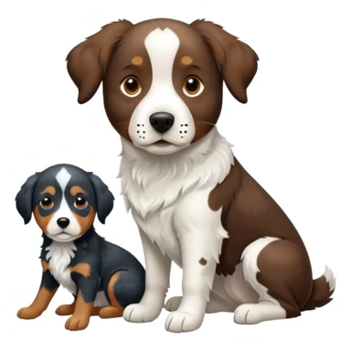 Un chien de chasse, épagneul breton, avec un labrador noir, et un berger Australien bleu merle. sticker