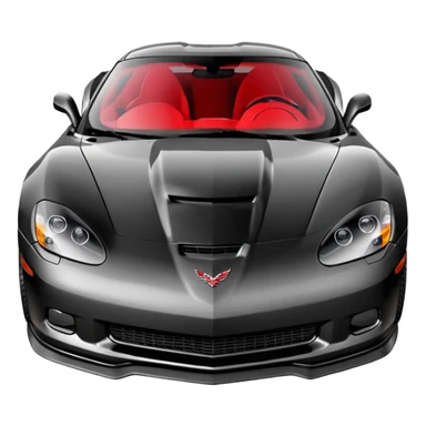 black 2006 Chevrolet Corvette C6 ZR1 with a red headlight, simplified, expressive, front view sticker