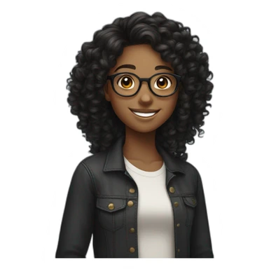 smiling black teenager girl with long black curly hair and round glasses sticker