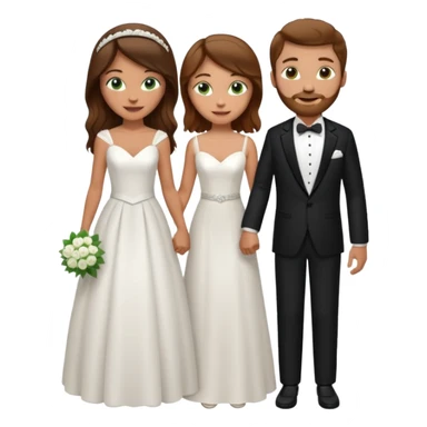 wedding couple woman with long straight brown hair and green eyes man with short light brown curly hair and facial hair with blue eyes sticker