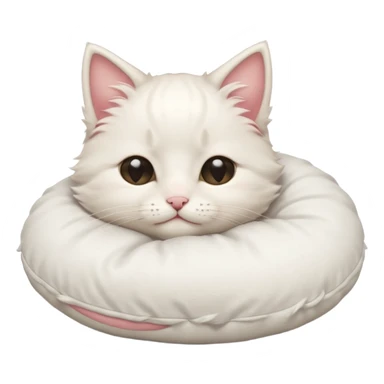 Stitch white fluffy kitten snuggling a pillow, cheeks rosy, eyes closed in > < shape sticker