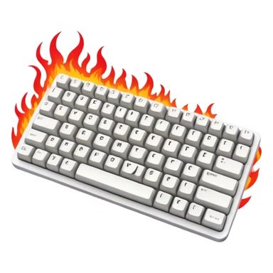 White-colored cool mechanical keyboard 65% in red-greenish fire flames in the background. sticker