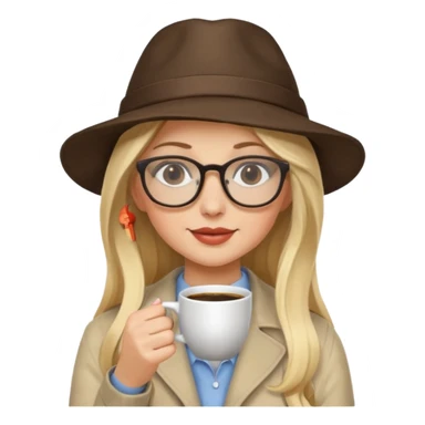 long hair blonde woman drink coffe with hat and glasses sticker