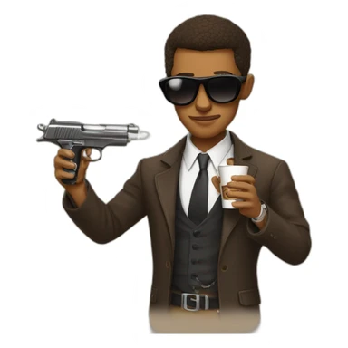gangster-with-a-Abyssinian cat-gun-and-sunglasses-drinking-coffee sticker