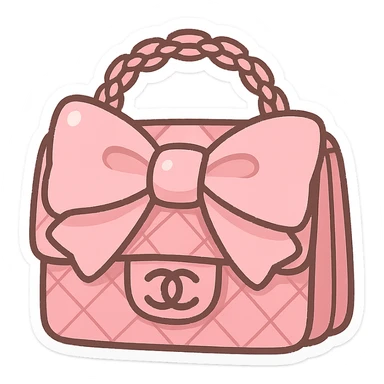pink Chanel purse with a big bow, cute and exaggerated chibi stickers style sticker