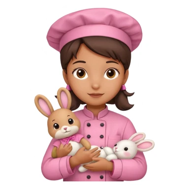 girl kid italian chef, pink uniform, holding plush rabbit sticker