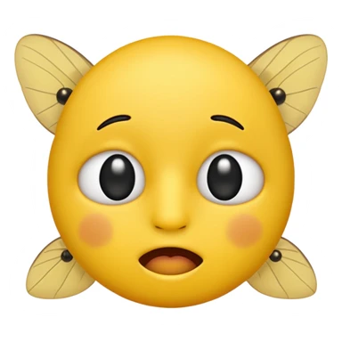 😊🥺 these emojis but with flies around it and its happy yellow face emoji black eyes like the 4th image but its cuter remove the nose make the eyes bigger and close its mouth sticker