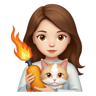 Brunette girl with light brown eyes holding a flame point ragdoll cat  sticker