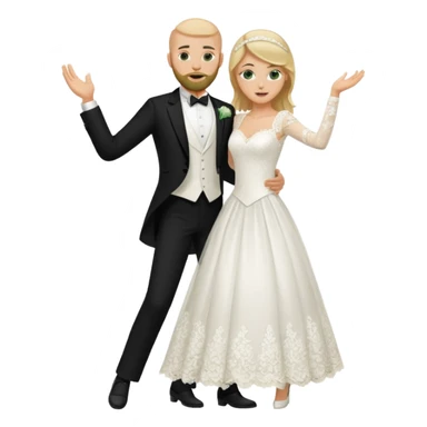 blonde haired green eyed bride and bald beared groom dancing sticker