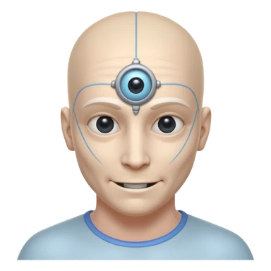 mutant test subject portrait, head and shoulders only, third eye on forehead, pale skin, creepy calm smile, lab experiment style, 3D cartoon, mobile game icon style, clean background, no text, no watermark

 sticker