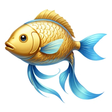 Luminous golden fish icon with flowing lines, stylized as an omega-3 symbol. The fish has a metallic gold appearance with gentle light emanating from within, creating a magical, ethereal quality against a subtle blue glow. sticker