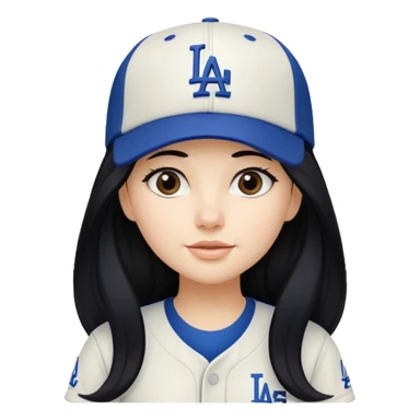 Can you make an emoji of a girl with fair skin with black long hair wearing an LA dodger hat. Only include her head not body  sticker