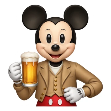 Mickey Mouse holding a beer sticker