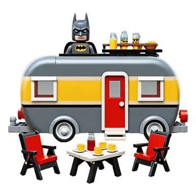 Jetson’s Ultra hotrod cute Lego Haunted Batman dream house Caravan with picnic table and folding chairs on top  sticker