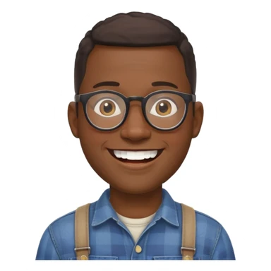 smiling black man with glasses, big teeth, standard male haircut, rural farmer, oval face sticker