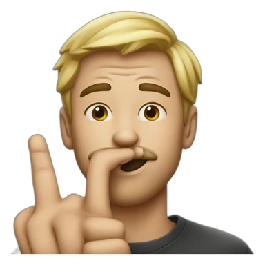 A guy with his finger in his mouth making the silence sign sticker