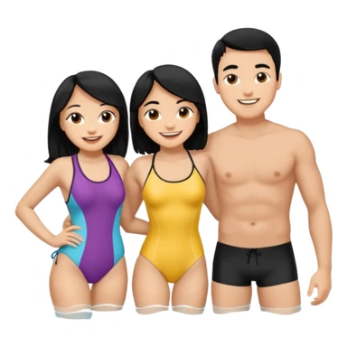 ligh skin black hair man and ligh skin black hair woman swin suit full body having fun sticker