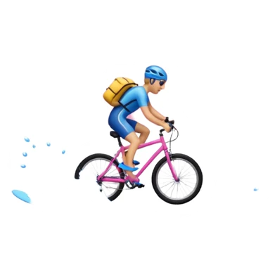 Emoji that first swims in ocean carrying a bicycle, afterwards rides the bicycle up a mountain and afterwards skis in pink clouds sticker