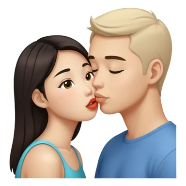 Asian girl kisses white guy sticker