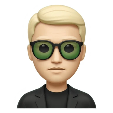 3D memoji-style emoji like Apple Memoji, male character wearing black sunglasses, smooth rounded face, minimalist design, inspired by The Matrix movie, subtle green matrix glow, dark background, cinematic lighting, high quality. sticker