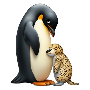 Penguin hugging a small cheetah with hearts sticker